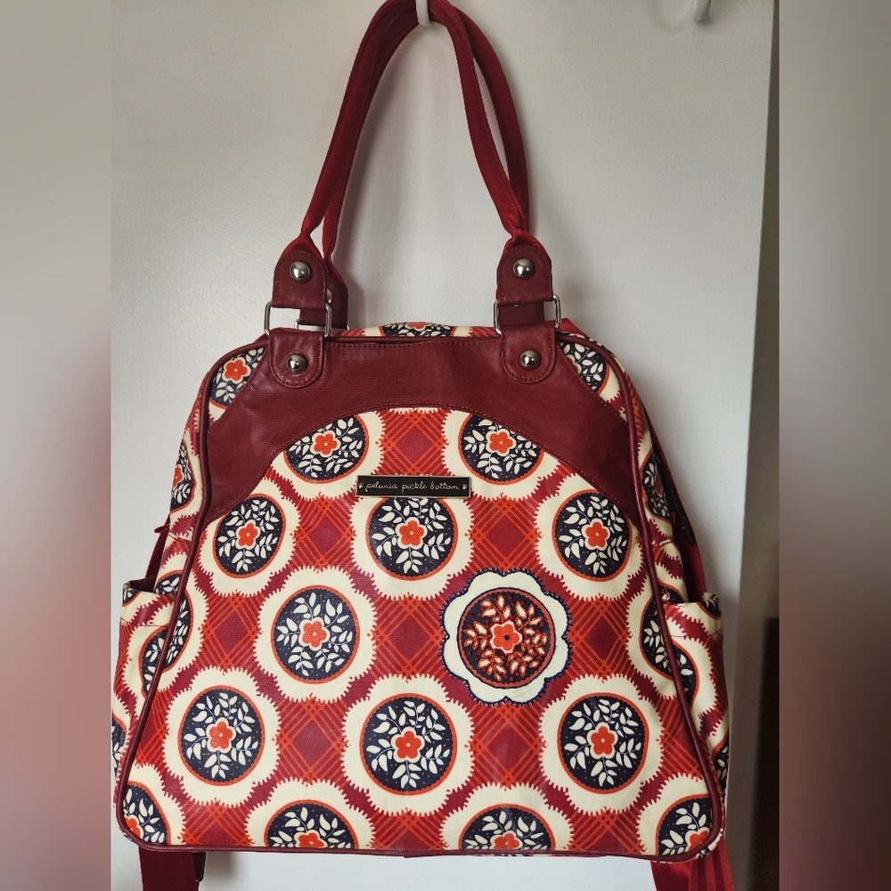 Petunia Pickle Bottom Sashay Satchel Strolling in St Germain Red Diaper Bag EUC